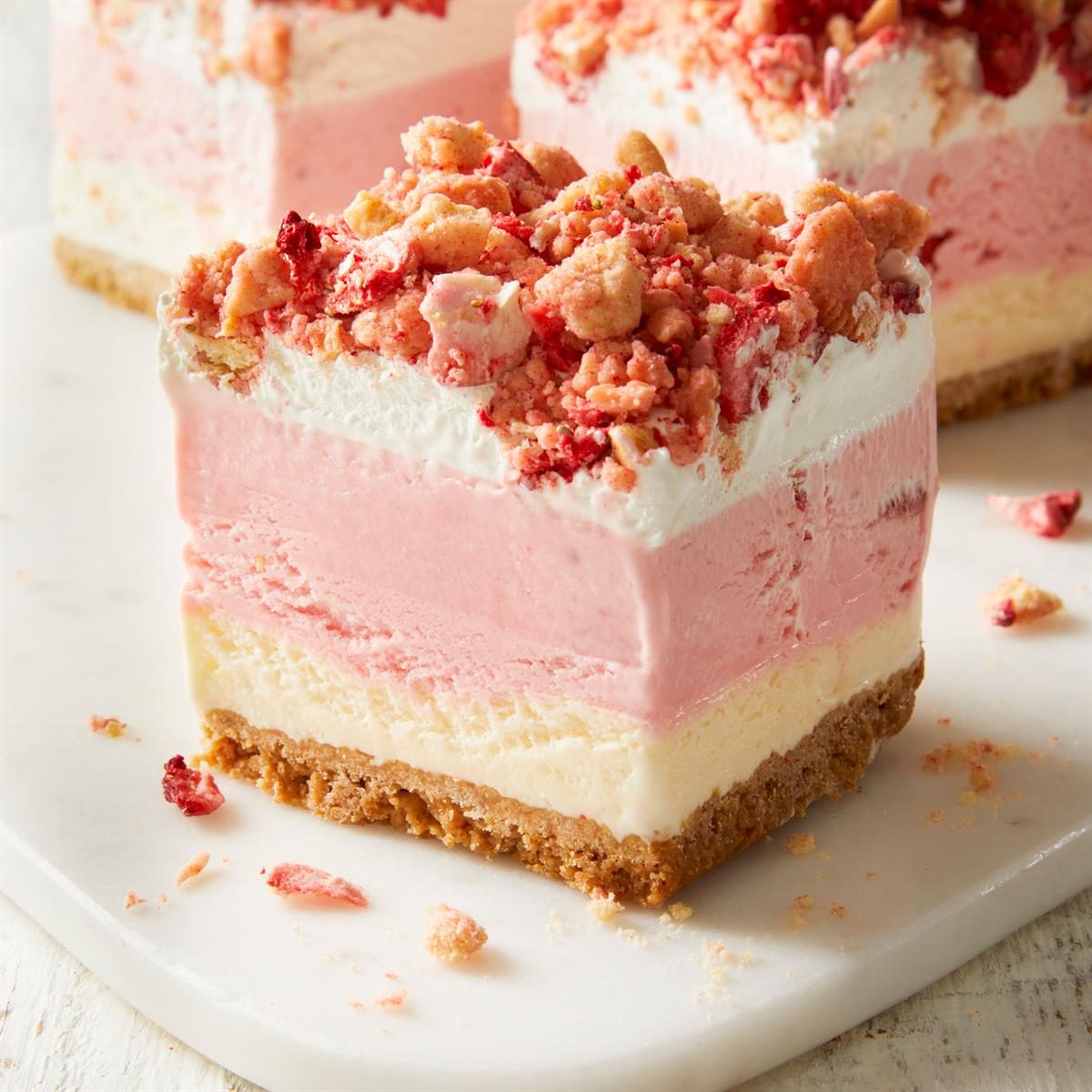 Layered Homemade Strawberry Shortcake Bar Ice Cream Cake