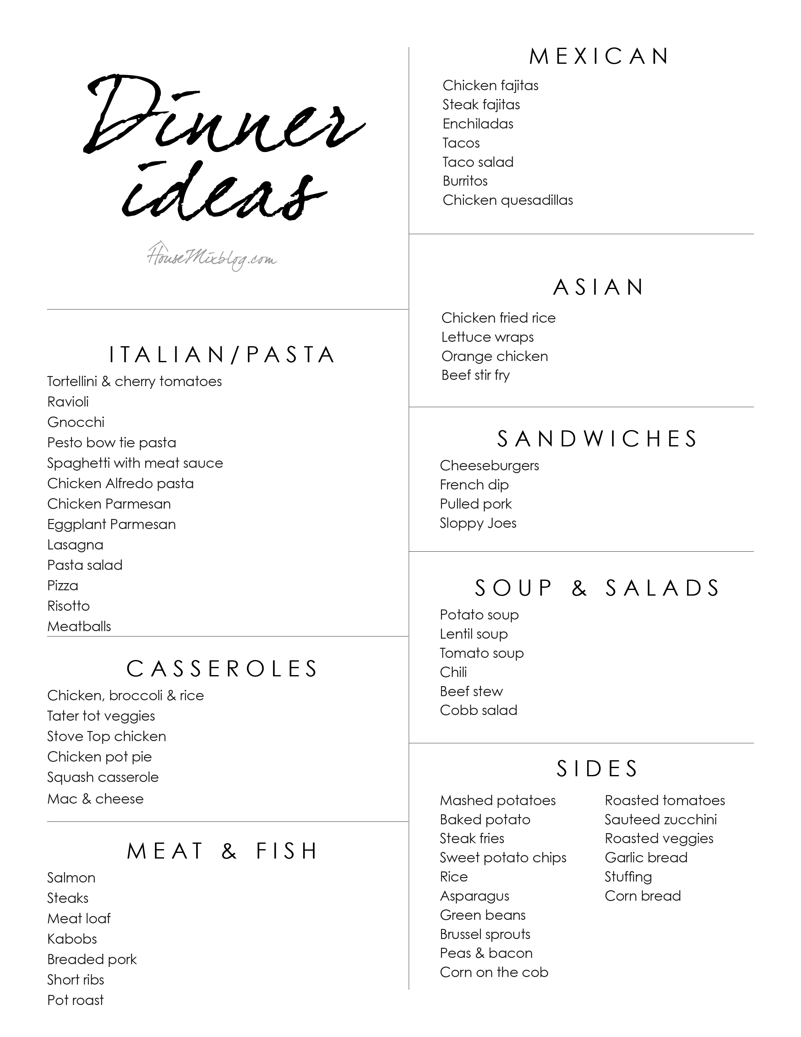 meal menu ideas
