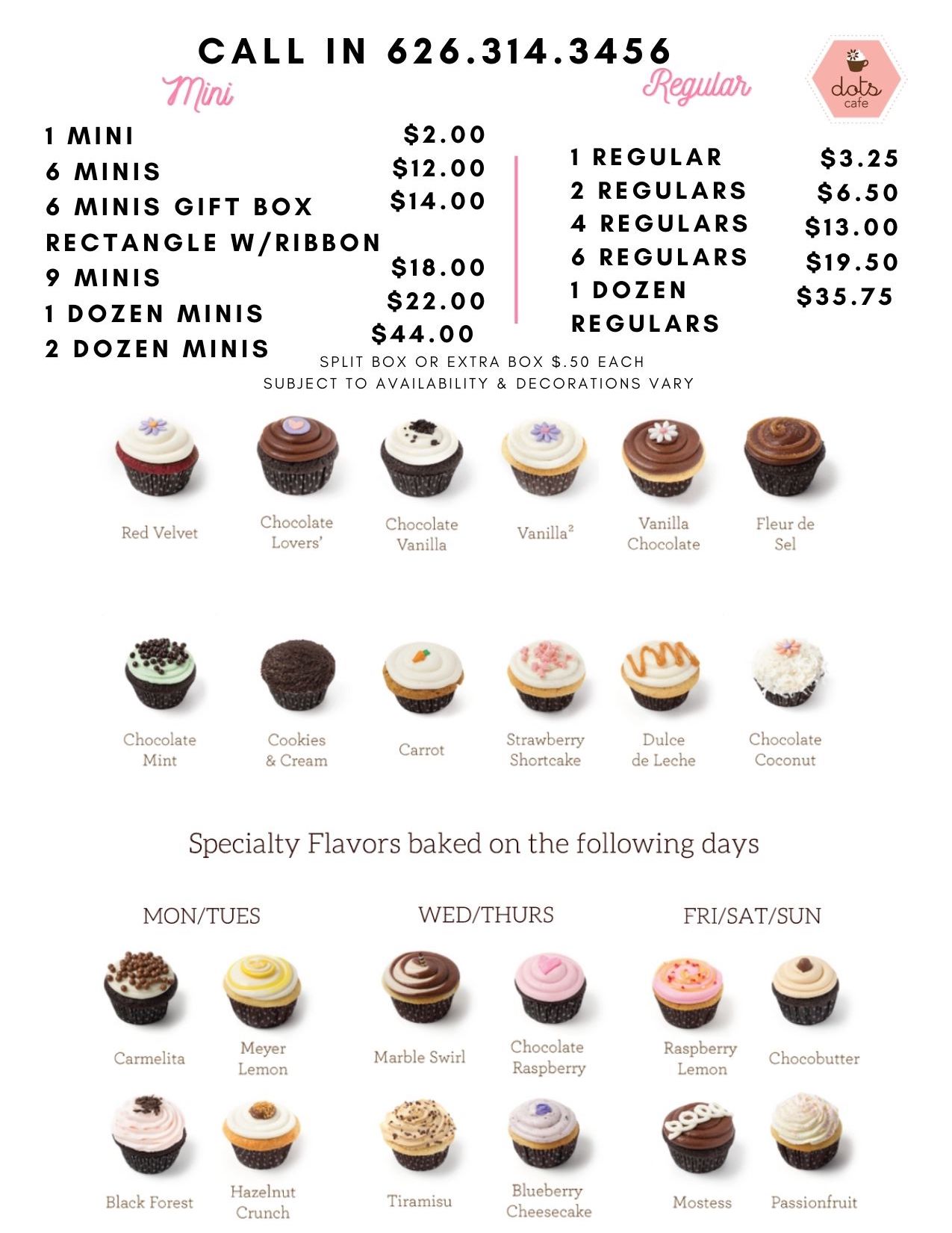 dots cupcakes menu