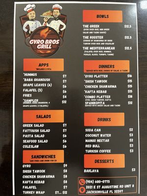 gyro bros menu