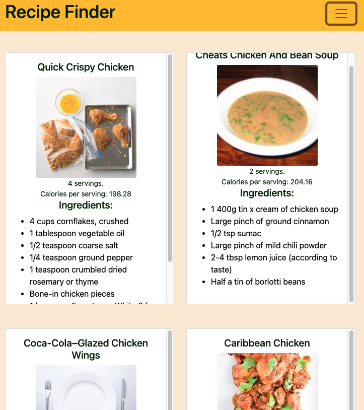ingredients to recipe finder