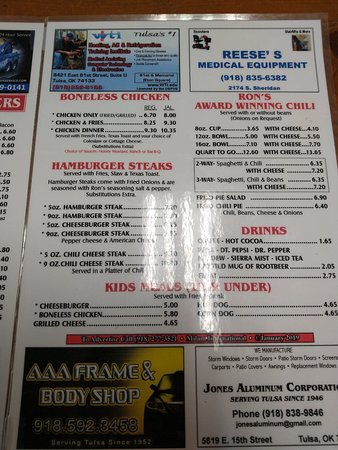 ron's hamburgers and chili menu