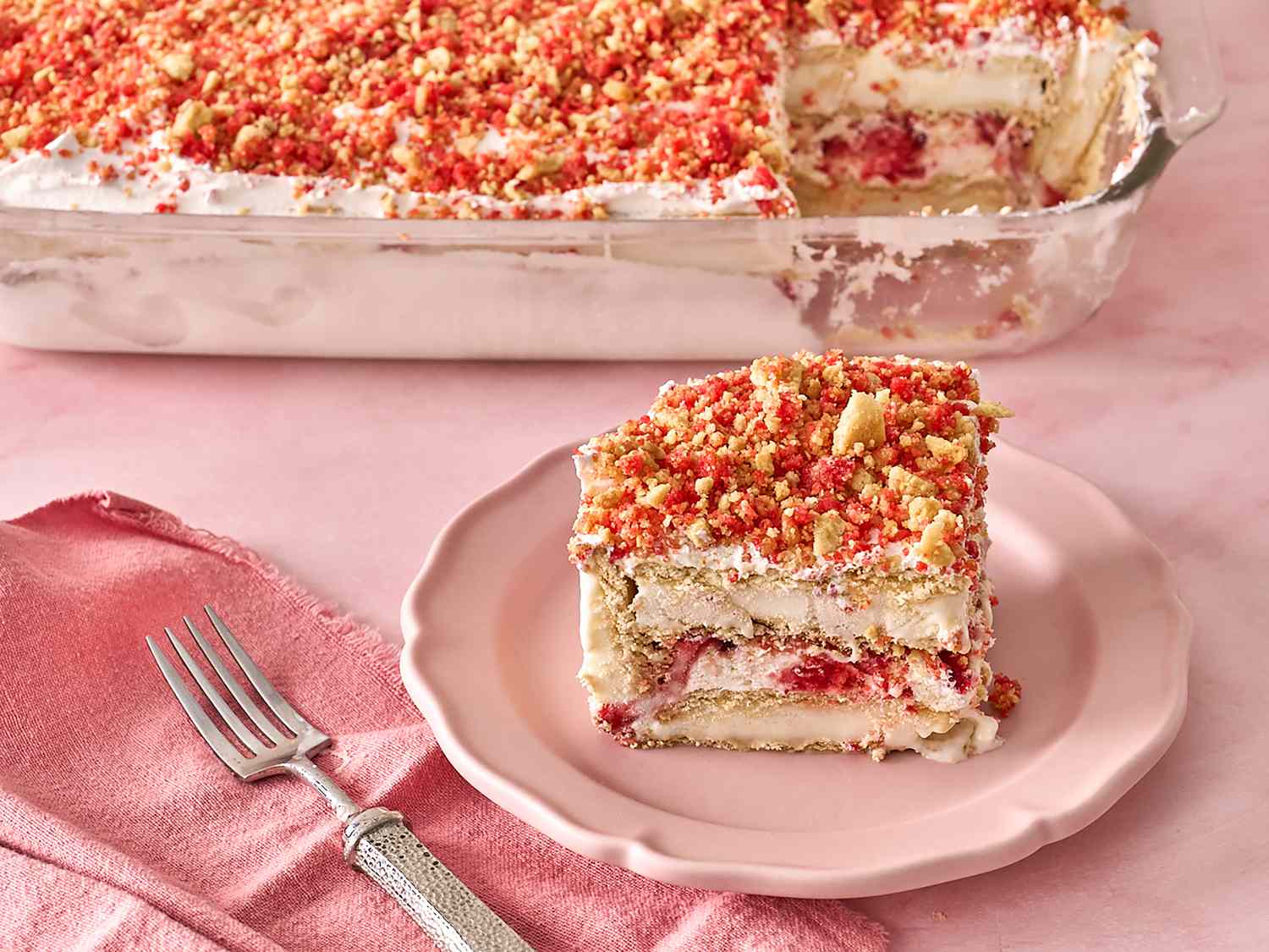 Layered Homemade Strawberry Shortcake Bar Ice Cream Cake