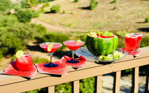 Fluffy Watermelon Margarita Granita in Hollowed Bowls