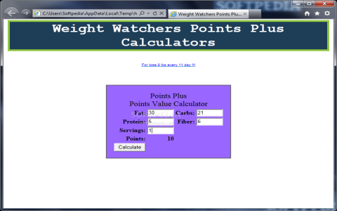 weight watchers points finder