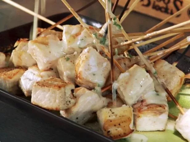 Asian-Inspired Grilled Swordfish Skewers with Coconut, Key Lime & Green Chile Sauce