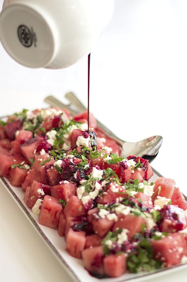 Vibrant Summer Watermelon & Tomato Salad with Hibiscus Gastrique