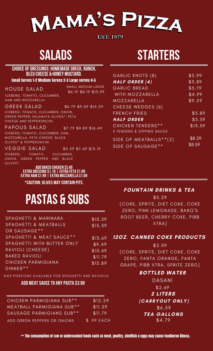 mama's pizza spring menu