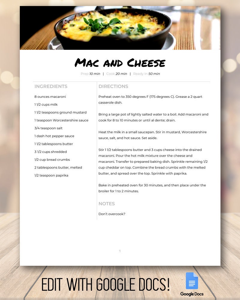 cookbook recipe page