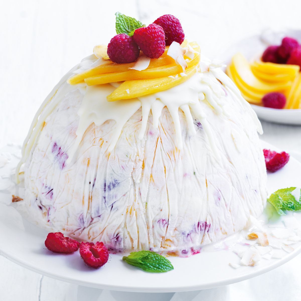 Layered Tropical Ice Cream Bombe Mango, Raspberry & Strawberry