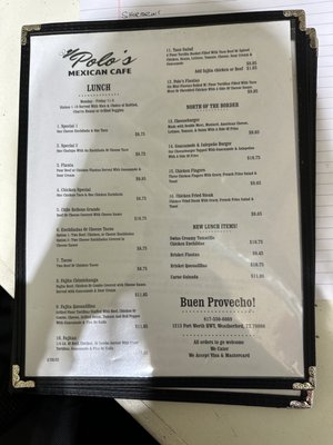 polo's mexican cafe menu