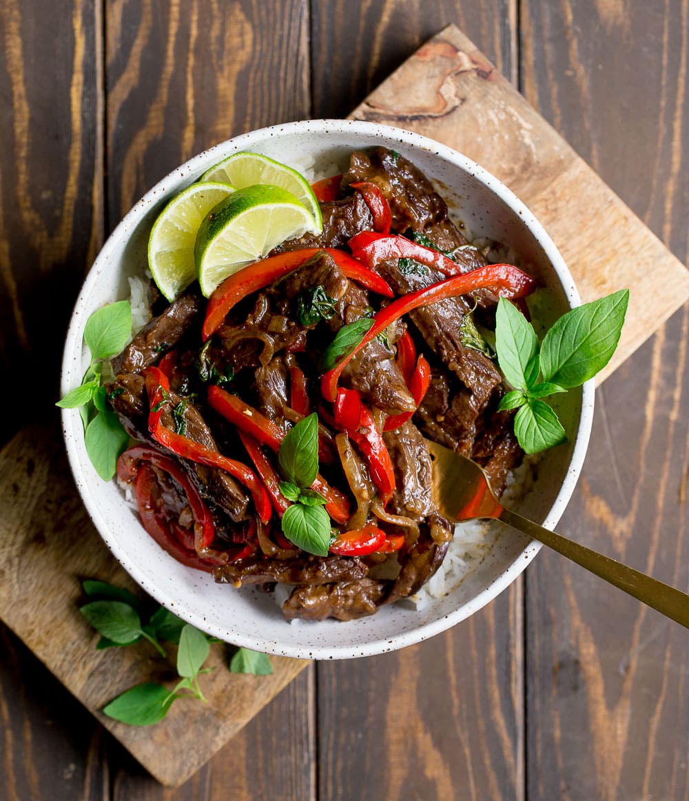 Quick Thai Street Food-Style Beef Stir-Fry with Purple Basil and Chiles