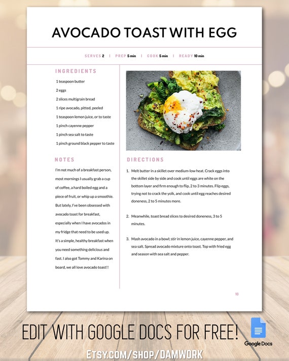 cookbook recipe page