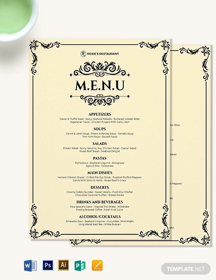 example of dinner menu