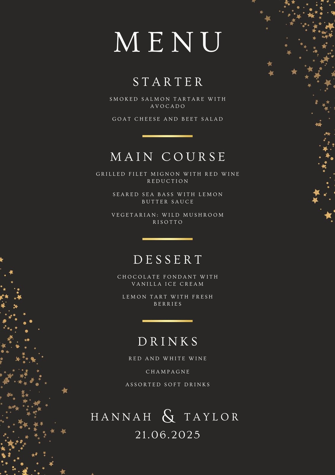 example of dinner menu